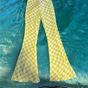 Green and White Checkered Flare Pants